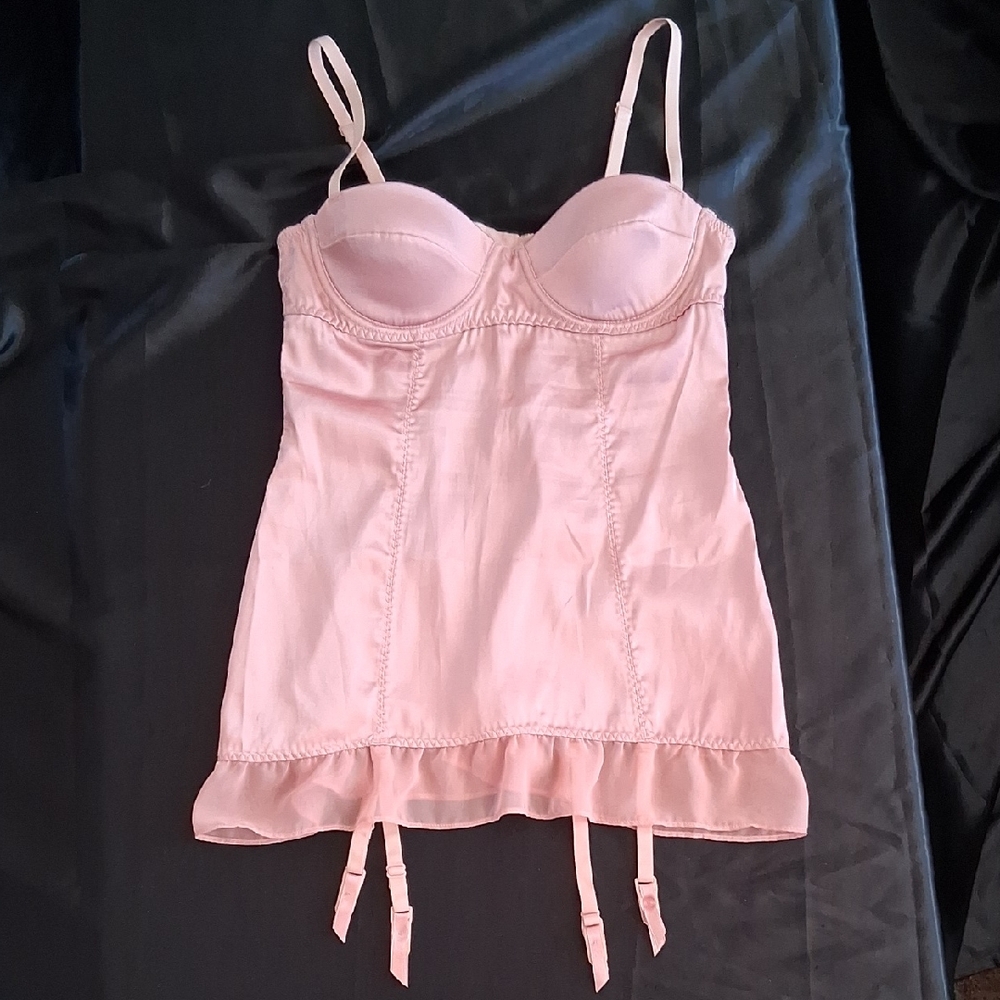 Victoria's Secret Light Pink Bustier Chemise with Garter Straps Size 34B